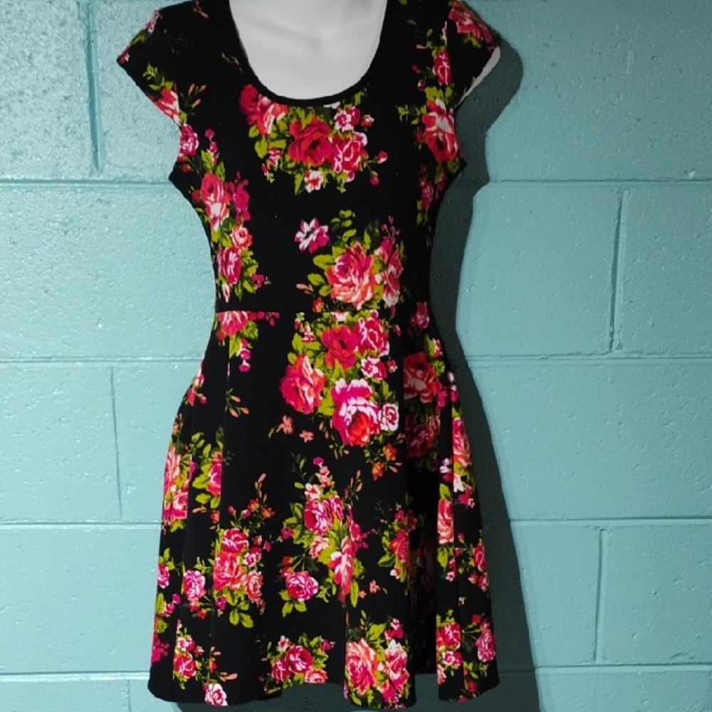 Black And Red Floral Mini Dress